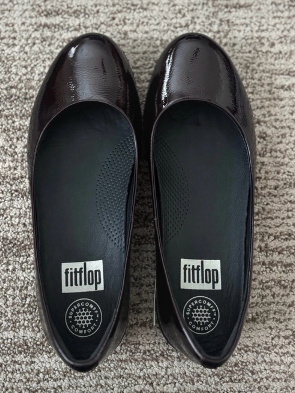 Fit Flop Women's Patent Ballet Flats in Dark Burgundy